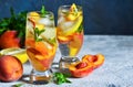 Ice tea with peach and lemon. Cold drink.