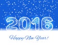 2016 ice text on a blue background with a falling snow. 2016 New year card. Royalty Free Stock Photo