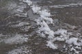 Ice texture of ice skating rink outdoors with snow Royalty Free Stock Photo