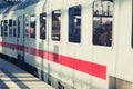 ICE train on plattform at central train station in Berlin, Germany.