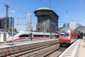 ICE train and regional trains of DB Deutsche Bahn at main railway station in Frankfurt, Germany Royalty Free Stock Photo