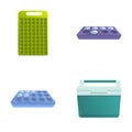 Ice tray icons set cartoon vector. Various colorful ice mold