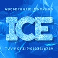 Ice typeface. Alphabet font. Letters and numbers. Abstract geometric blue background. Royalty Free Stock Photo