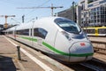 ICE 3 Velaro D train ecological electricity at Stuttgart main station railway in Germany