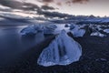 Ice washed up on Iceland black sand beach Royalty Free Stock Photo