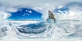 Ice on winter Lake Baikal near Ogoy island. Siberia, Russia. Spherical 360vr panorama