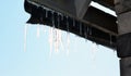 ice, winter, water, icicles, roof, sky Royalty Free Stock Photo