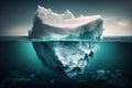 Iceberg, above and below water's surface. Generative Ai.