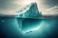 Iceberg With Above And Underwater View in the ocean. Affected by climate change and global warming. Generative AI Royalty Free Stock Photo