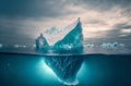 Iceberg With Above And Underwater View in the ocean. Affected by climate change and global warming. Generative AI Royalty Free Stock Photo