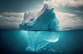 Iceberg With Above And Underwater View in the ocean. Affected by climate change and global warming. Generative AI Royalty Free Stock Photo