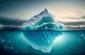 Iceberg With Above And Underwater View in the ocean. Affected by climate change and global warming. Generative AI Royalty Free Stock Photo