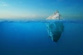Iceberg With Above And Underwater View Taken In Greenland. Iceberg - Hidden Danger And Global Warming Concept. Iceberg illusion