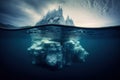 Iceberg above water and partly hidden underwater, created with Generative AI