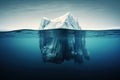 Iceberg above water and partly hidden underwater, created with Generative AI