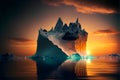 Iceberg on the background of the sunset. 3D render.