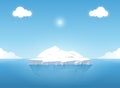 Iceberg in blue ocean on the summertime. Iceberg with above and underwater view in the ocean. Vector illustration Royalty Free Stock Photo