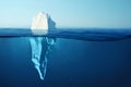Iceberg in clear blue water and hidden danger under water. Iceberg - Hidden Danger And Global Warming Concept. Floating ice in