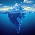 An iceberg in clear blue water and a hidden danger underwater. The iceberg is a hidden danger and the concept of global warming. Royalty Free Stock Photo