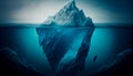 Iceberg concept, underwater risk, dark hidden threat or danger concept. Generative AI