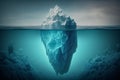 Iceberg, concept of underwater risk, dark hidden threat or danger