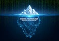 Iceberg with digital binary code and network connections in blue tones on dark background technology Royalty Free Stock Photo