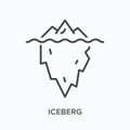 Iceberg flat line icon. Vector outline illustration of ice berg with underwater mountain. Glacier thin linear pictogram