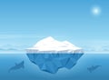 Iceberg floating in blue ocean. Iceberg with above and beautiful transparent underwater view in the ocean. Royalty Free Stock Photo