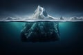 Iceberg floating in the ocean. 3d rendering. Computer digital drawing, iceberg with above and underwater view, AI Generated