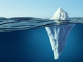 Iceberg floating in the ocean with a visible underwater section. 3D Rendering
