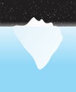 Iceberg floating on open ocean at night with star field sky vector drawing