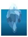 Iceberg floating in water. Arctic glacier. Futuristic polygonal illustration on blue background. Huge white block of ice