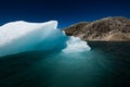 Iceberg floats in crystal clear water of Mosevatnet Lake with Folgefonna Glacier in the background Royalty Free Stock Photo