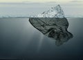 Iceberg of garbage plastic floating in ocean with greenland back