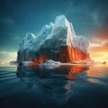 Iceberg - Hidden Danger And Global Warming Concept. Iceberg floating in the ocean with visible underwater part.