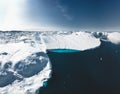 Iceberg and ice from glacier in arctic nature landscape in Ilulissat,Greenland. Aerial drone photo of icebergs in Royalty Free Stock Photo