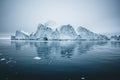 Iceberg and ice from glacier in arctic nature landscape in Ilulissat,Greenland. Aerial drone photo of icebergs in Royalty Free Stock Photo