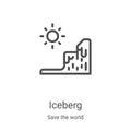 iceberg icon vector from save the world collection. Thin line iceberg outline icon vector illustration. Linear symbol for use on