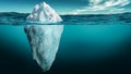 Iceberg with its visible and underwater or submerged parts floating in the ocean. 3D rendering illustration