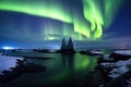 iceberg landscape, set against a backdrop of northern lights