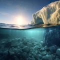 Iceberg landscape with underwater view