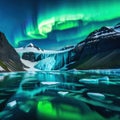 An iceberg landscape with water reflection the aurora borealis in the sky created with