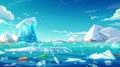 Iceberg melting in Arctic landscape, floating in sea with plastic garbage. Concept of climate change and ocean pollution Royalty Free Stock Photo