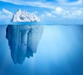 Iceberg in ocean. Hidden threat concept. 3d illustration