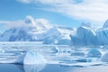 Iceberg in the ocean with icebergs in the background. 3d illustration, Blue Ice covered mountains in south polar ocean. Winter Royalty Free Stock Photo
