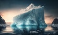 Iceberg in ocean, underwater risk, dark hidden threat or danger concept, iceberg with its visible parts floating in the ocean,