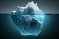 Iceberg in ocean, underwater risk, dark hidden threat or danger concept, iceberg with its visible and underwater or submerged