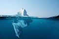 Iceberg In The Ocean With A View Under Water. Crystal Clear Water. Hidden Danger And Global Warming Concept.