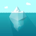 Iceberg in ocean water vector illustration, berg floating underwater part