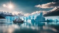 iceberg in polar regions Boat sailing near glacier